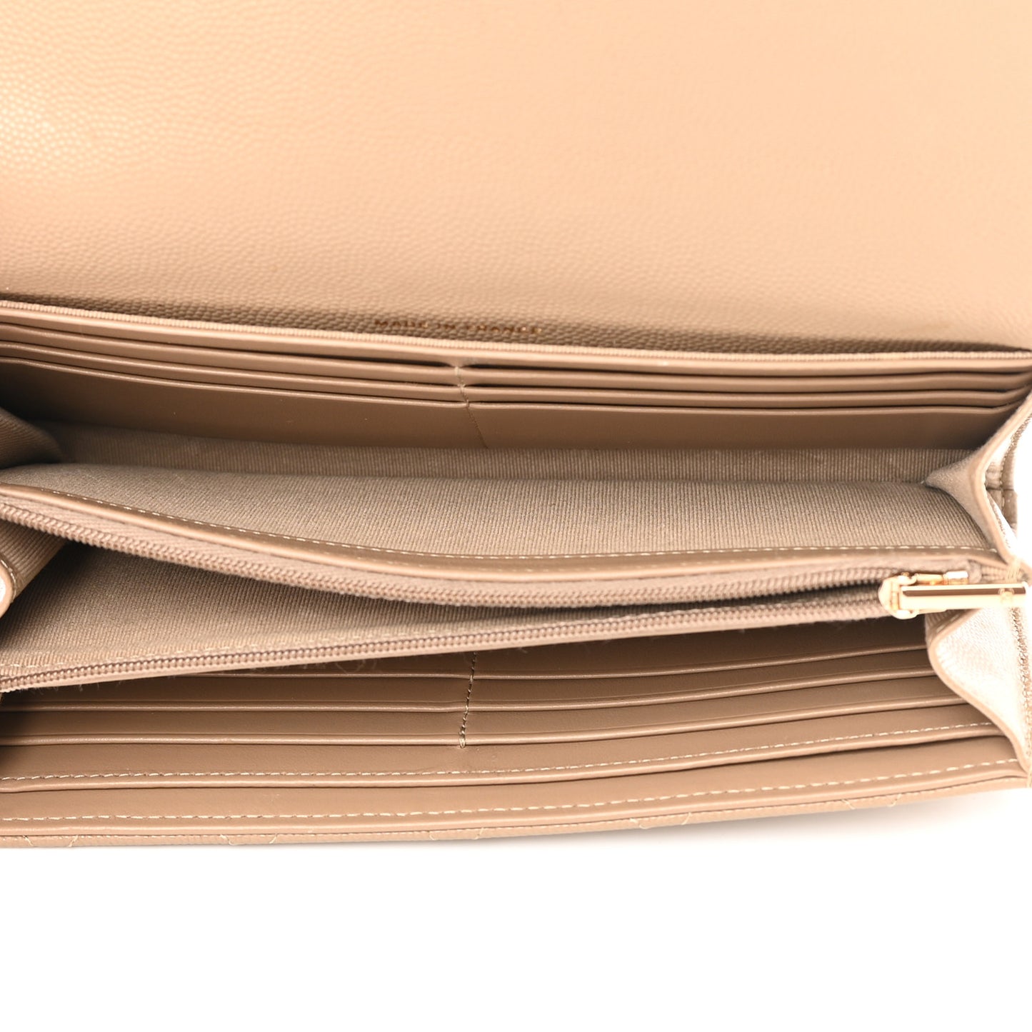Caviar Quilted Long Flap Wallet Beige