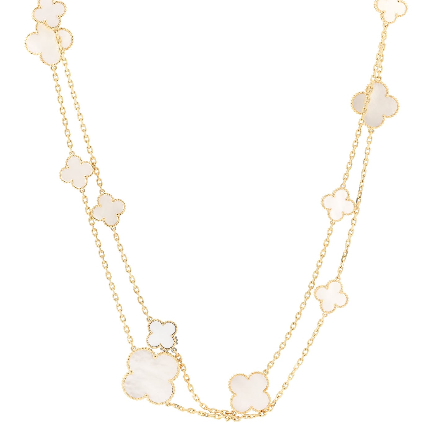 18K Yellow Gold Mother of Pearl 16 Motifs Magic Alhambra Necklace