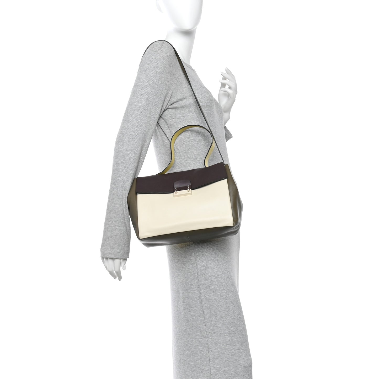 Calfskin Colorblock Mime Single Handle Bag Cream Burgundy Multicolor