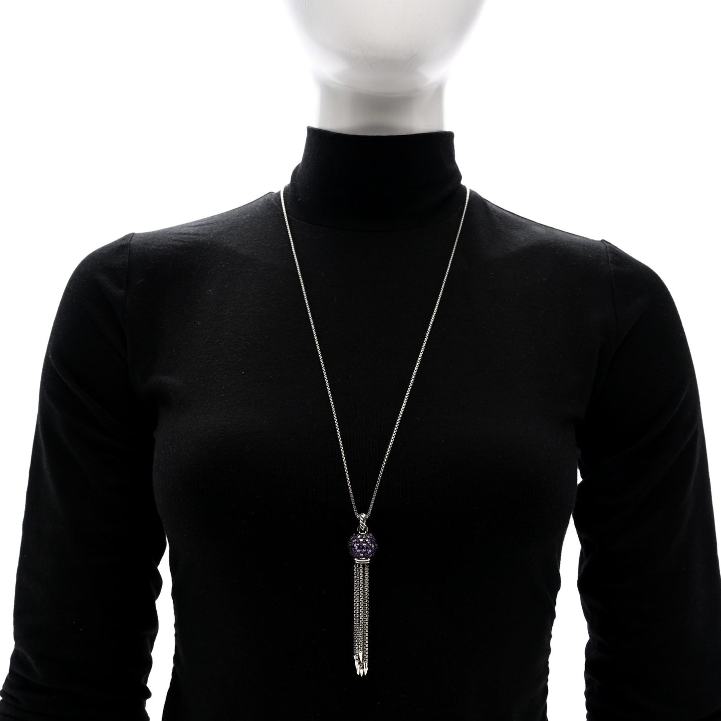 Sterling Silver Amethyst Cable Berries Tassel Pendant Necklace