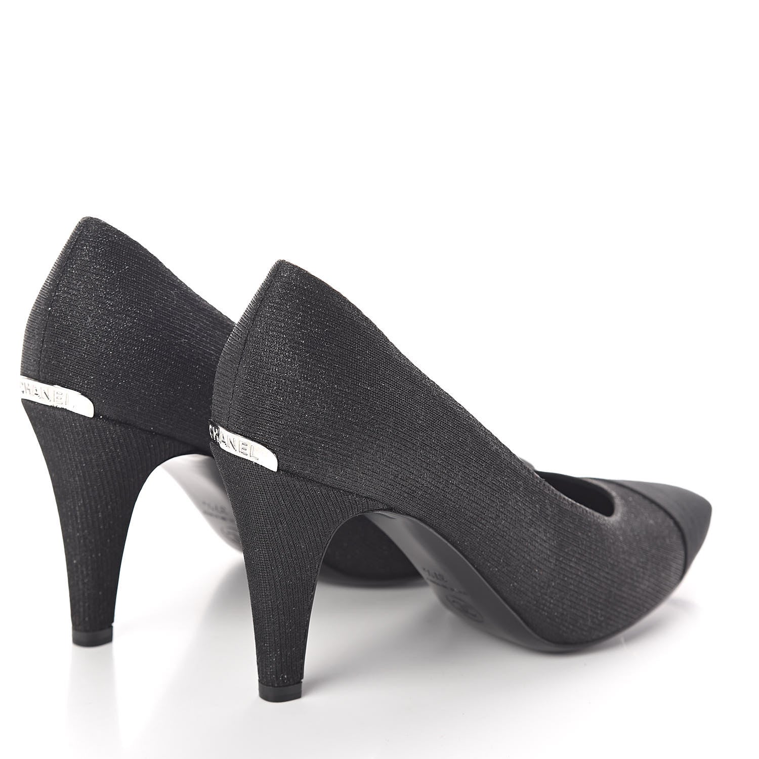 Chanel Fantasy Fabric Grosgrain Cap Toe Pumps 37.5 Black 4 of 8