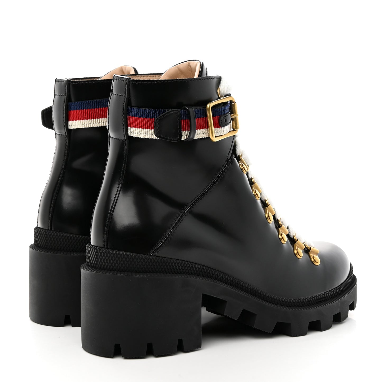 Calfskin Sylvie Web Lace Up Combat Boots 35 Black