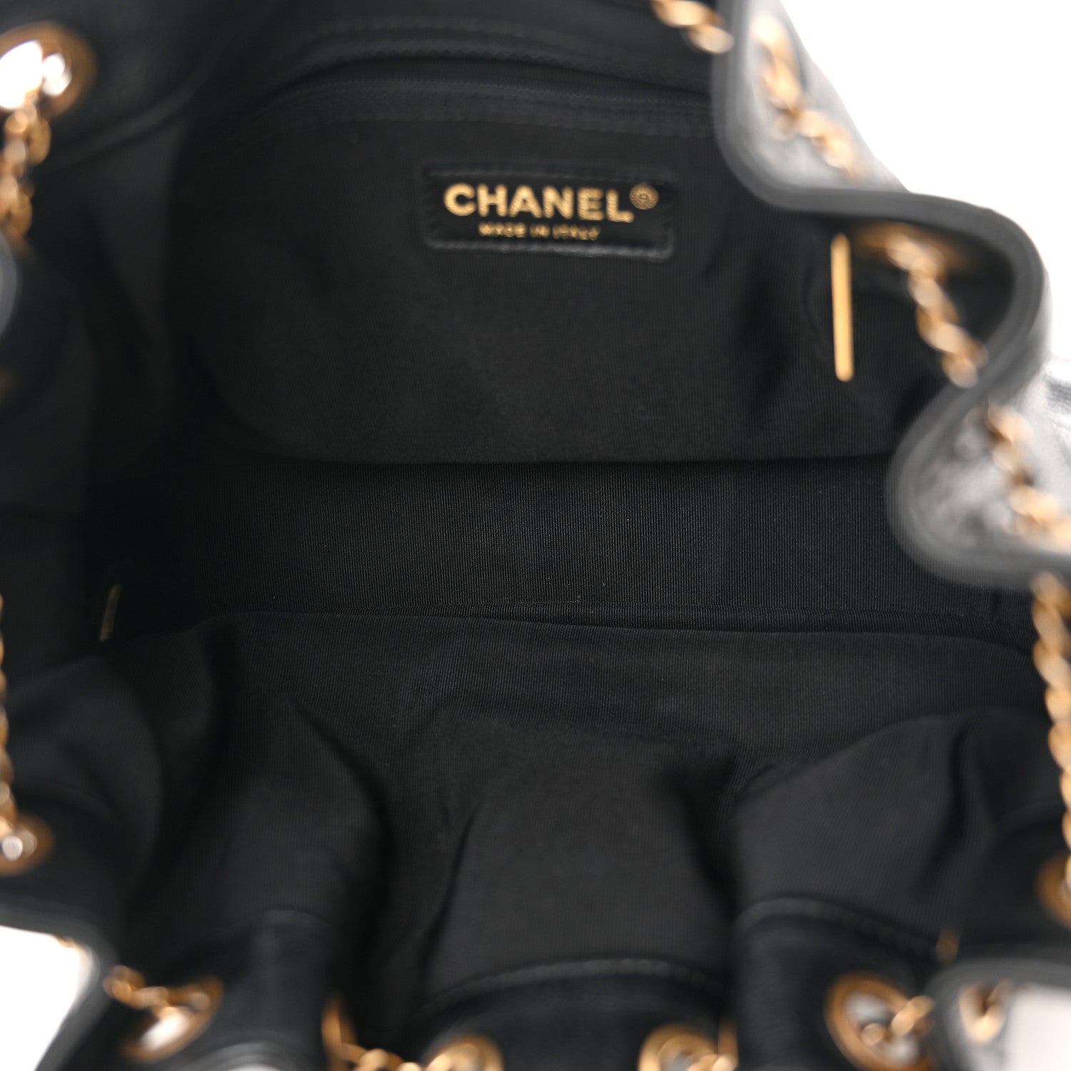 Chanel Grained Calfskin Chevron Drawstring Bucket Bag Black 5 of 12