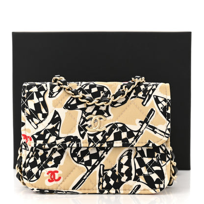 Chanel Canvas Check Flag Printed CC Clutch With Chain Beige Multicolor 12 of 12