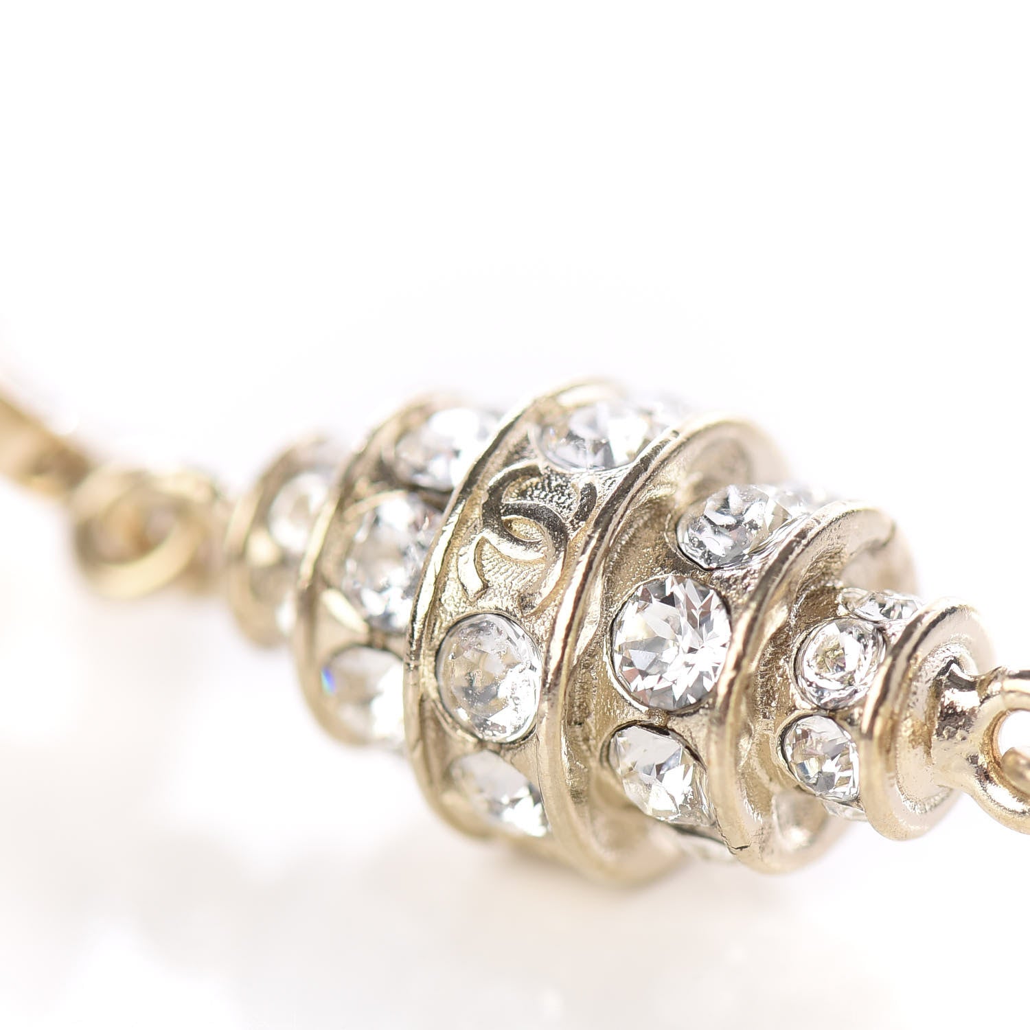 Chanel Pearl Crystal CC Drop Earrings Gold 3 of 5