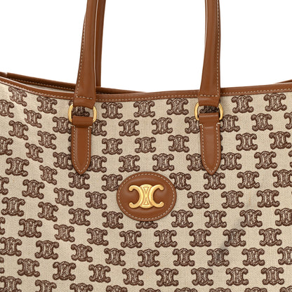 Celine Canvas Calfskin Triomphe Embroidered Horizontal Cabas Tan 7 of 14