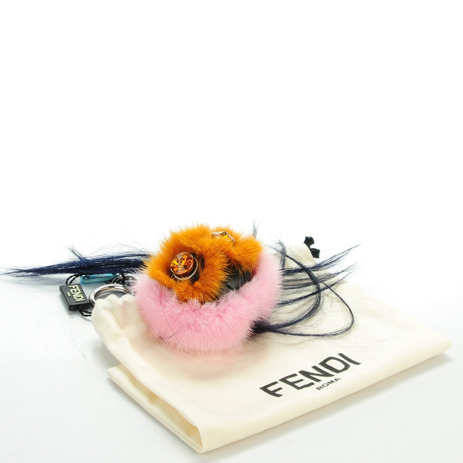 Fendi Mink Goat Fur QuTweet Bag Bug Charm Marshmallow Black 4 of 5