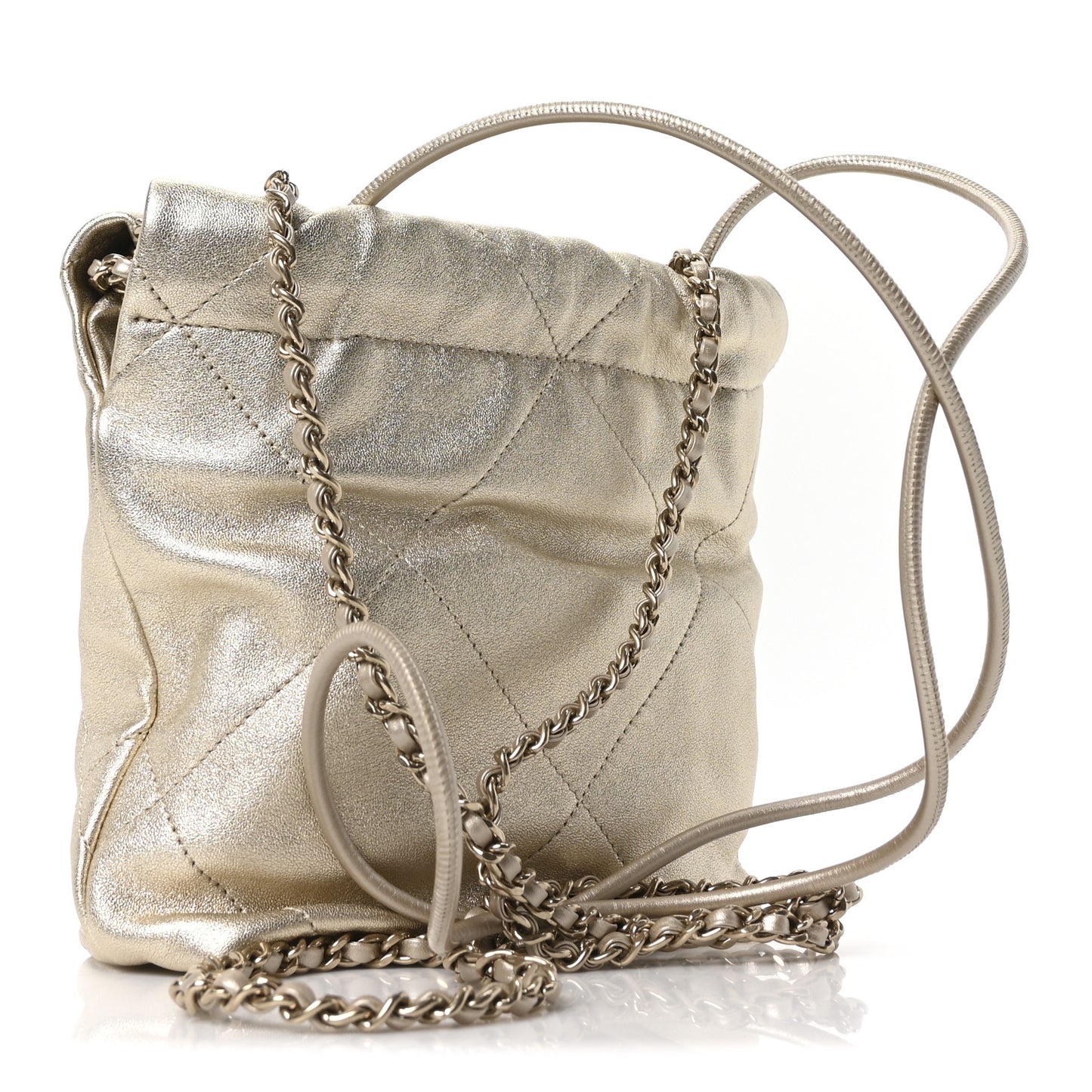 Metallic Lambskin Quilted Mini Chanel 22 Golden