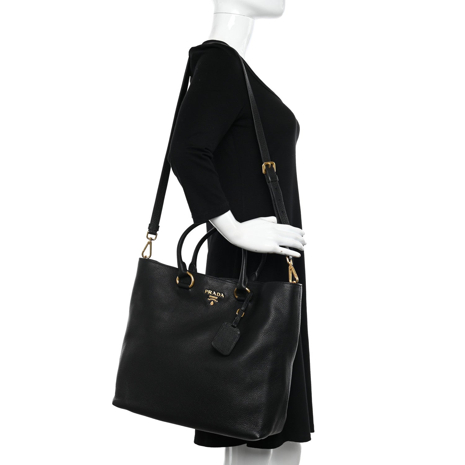Prada Vitello Daino Shopping Tote Black 2 of 11