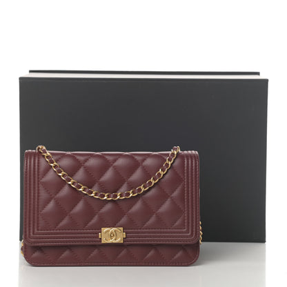 Chanel Lambskin Quilted Boy Wallet On Chain WOC Burgundy 15 of 15