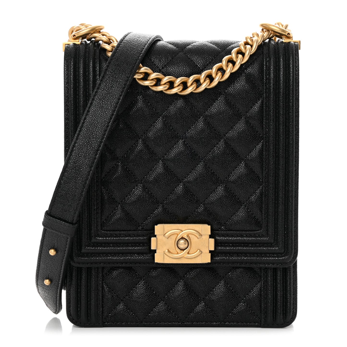 Caviar Quilted North South Boy Flap Black