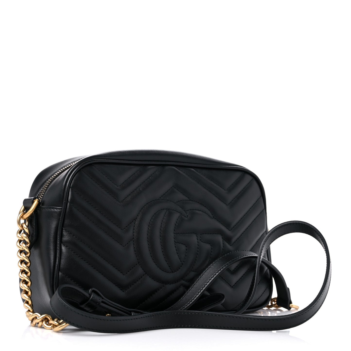 Calfskin Matelasse Small GG Marmont Chain Shoulder Bag Black