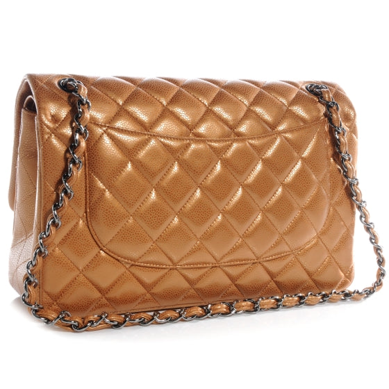 Metallic Caviar QuiltedJumbo Double Flap Copper