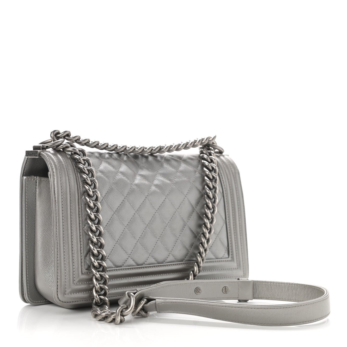 Metallic Caviar Quilted Medium Boy Flap Silver