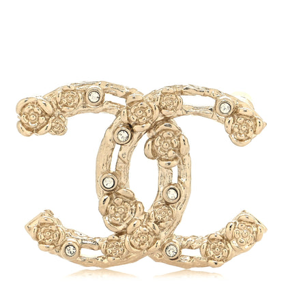 Chanel Metal Crystal Camellia CC Brooch Light Gold 1 of 3