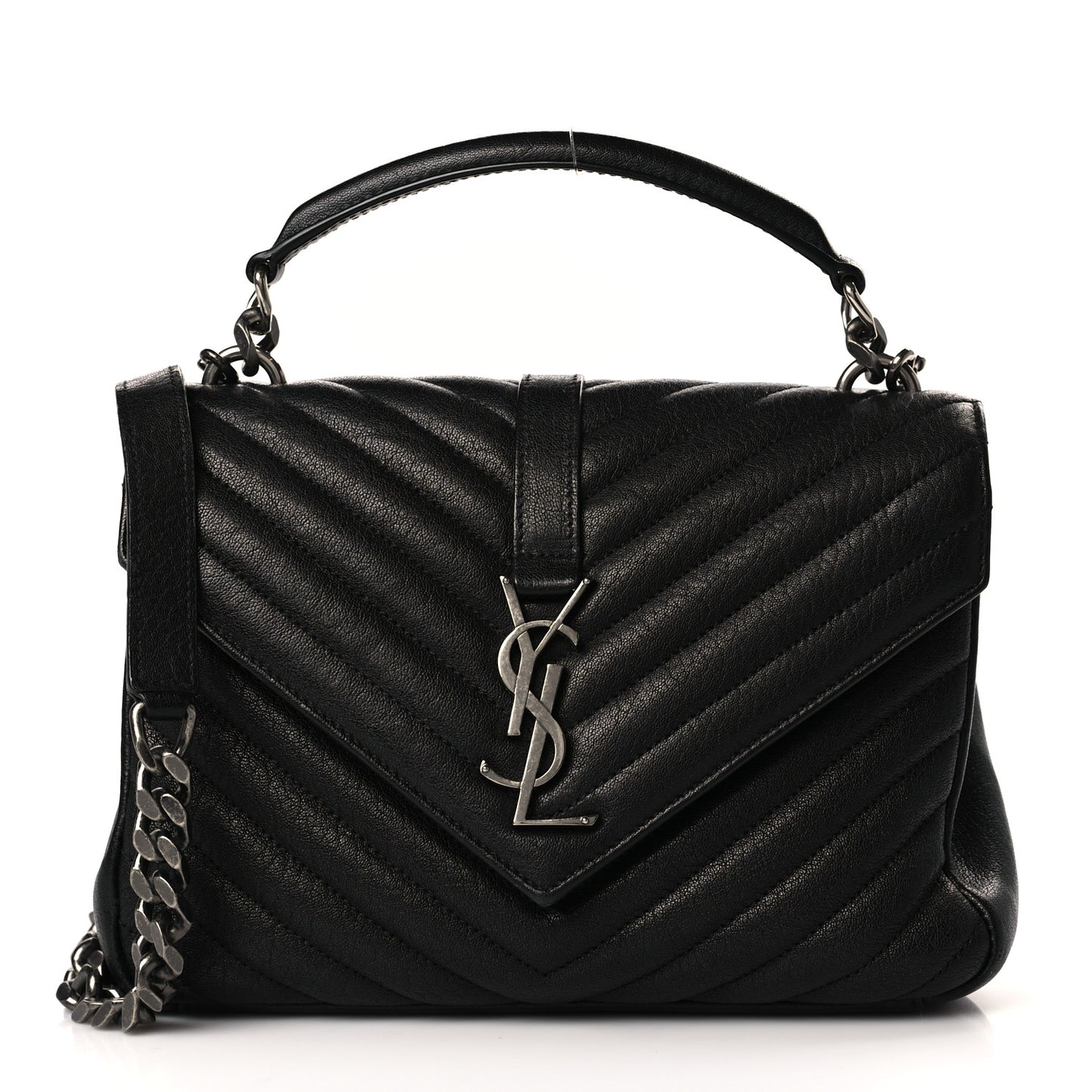 Sheepskin Matelasse Chevron Monogram Medium College Bag Black