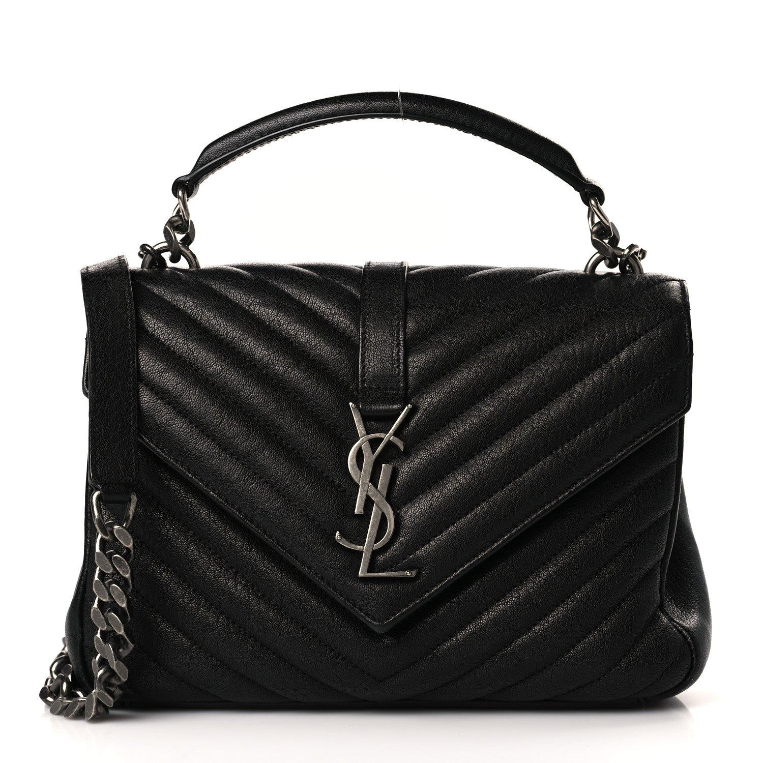 Saint Laurent Sheepskin Matelasse Chevron Monogram Medium College Bag Black 1 of 9