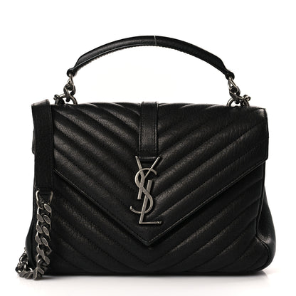 Saint Laurent Sheepskin Matelasse Chevron Monogram Medium College Bag Black 1 of 9