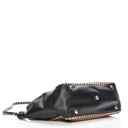 Valentino Garavani Vitello Medium Rockstud Tote Brown Black 5 of 7