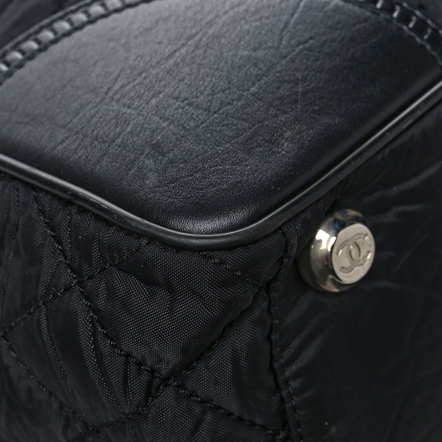 Nylon Quilted Calfskin Large CC Tote Bag Black