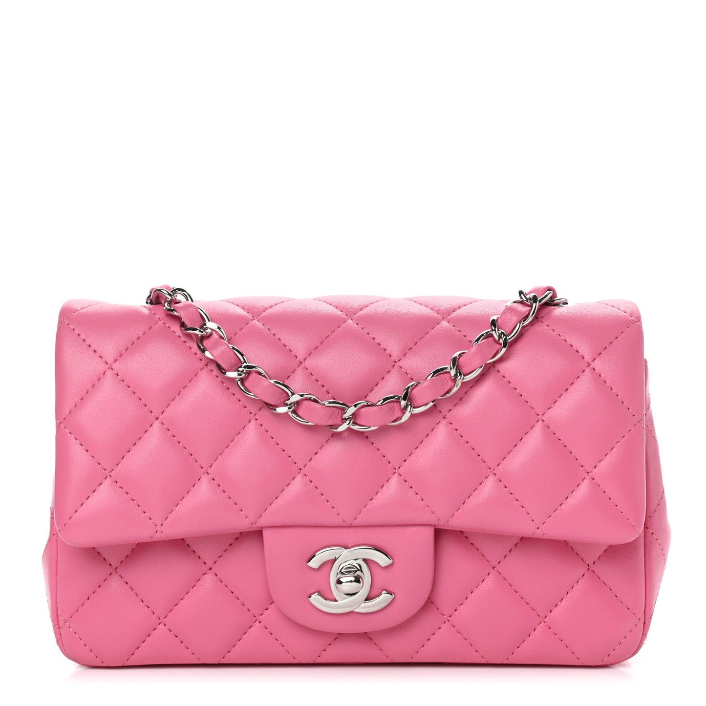 Lambskin Quilted Mini Rectangular Flap Pink