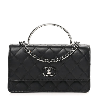 Chanel Lambskin Quilted Metal Top Handle Crossbody Flap Black 1 of 16