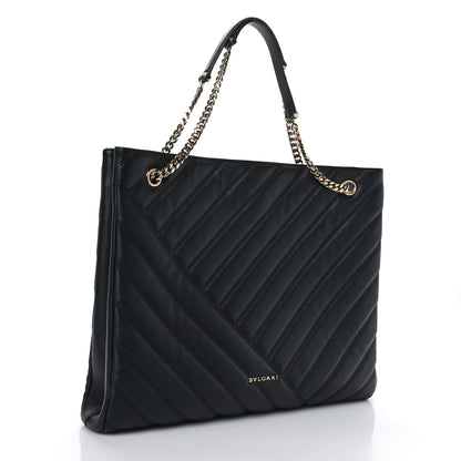 Bulgari Calfskin Matelasse Serpenti Cabochon Tote Bag Black 3 of 8