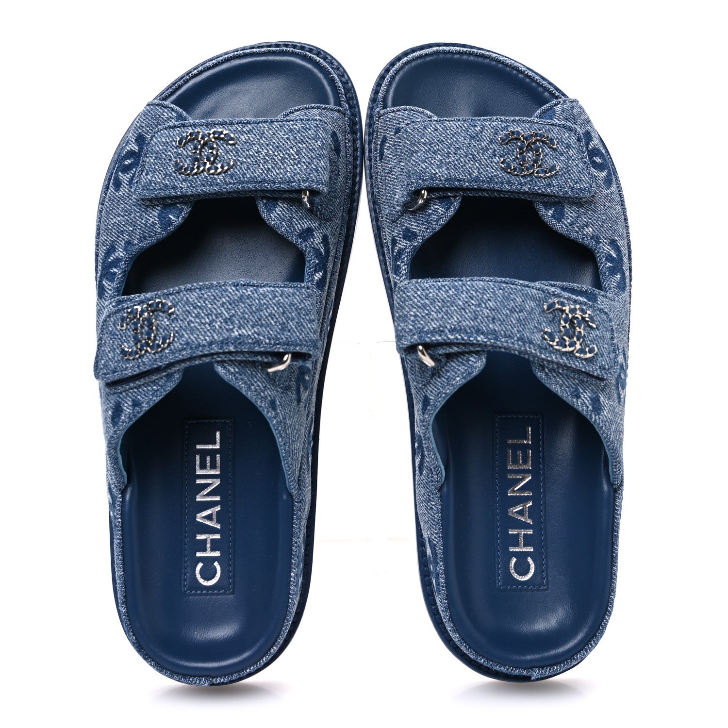 Chanel Denim CC Velcro Dad Chain CC Slide Sandals 35 Blue 2 of 11