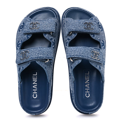 Chanel Denim CC Velcro Dad Chain CC Slide Sandals 35 Blue 2 of 11