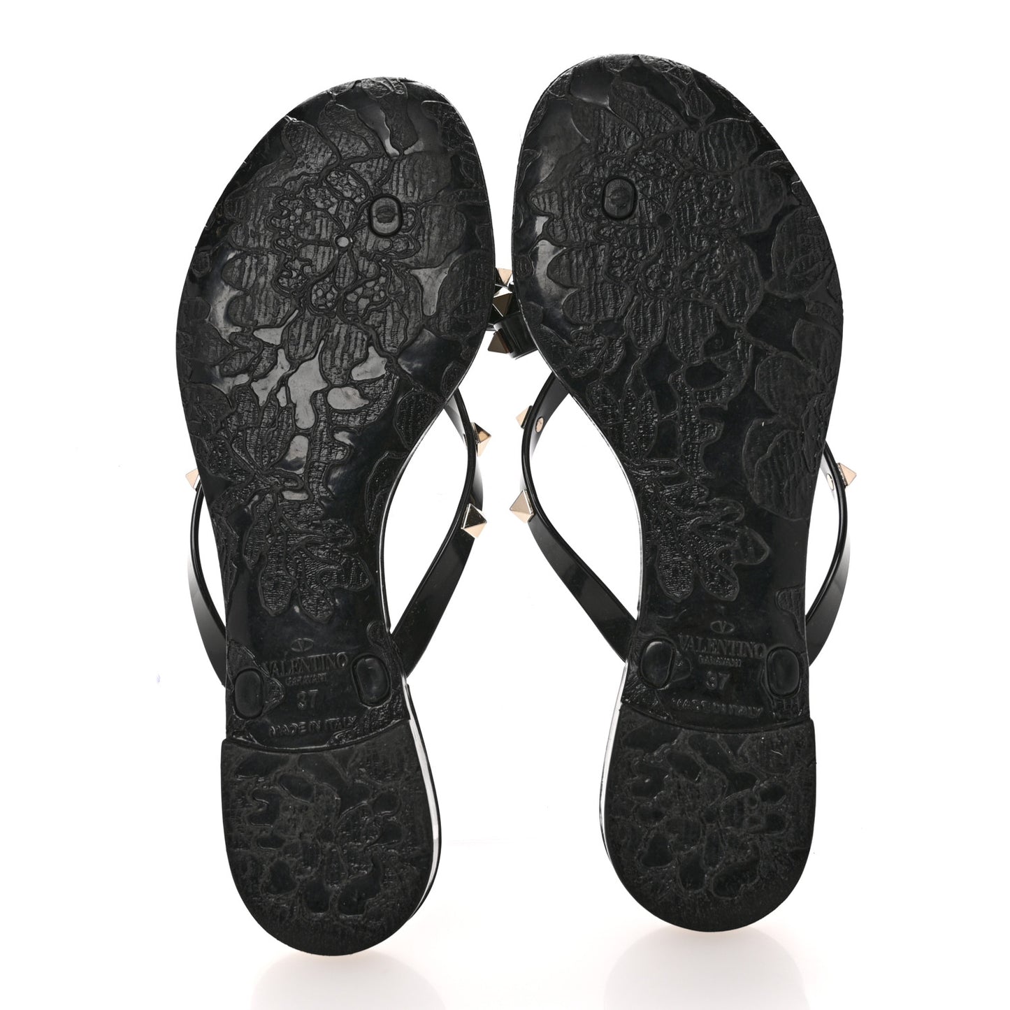 PVC Jelly Rockstud Bow Thong Sandals 37 Black