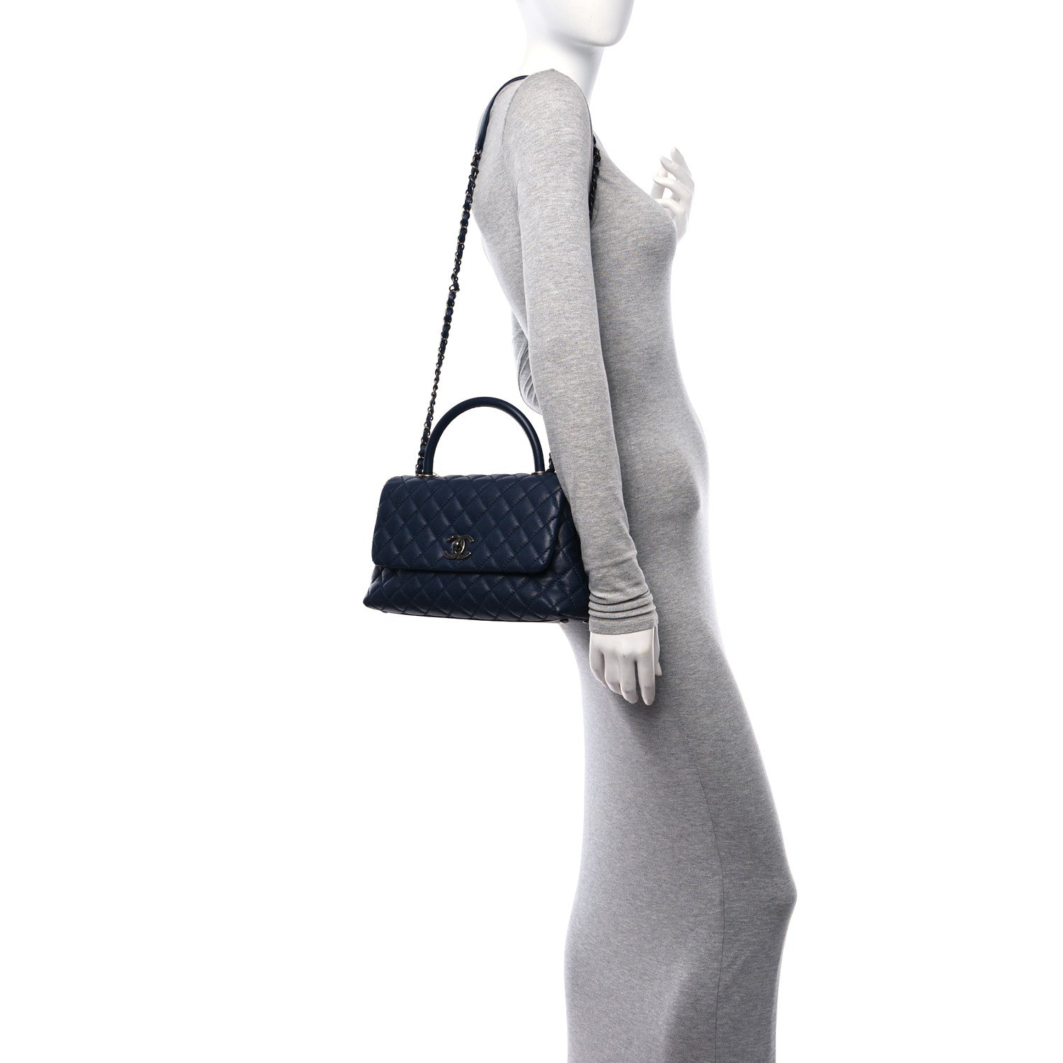 Chanel Caviar Lizard Embossed Quilted Small Coco Handle Flap Navy Blue 2 of 10