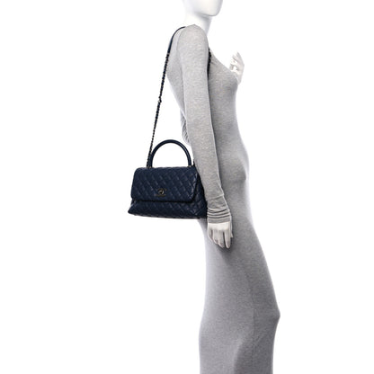 Chanel Caviar Lizard Embossed Quilted Small Coco Handle Flap Navy Blue 2 of 10