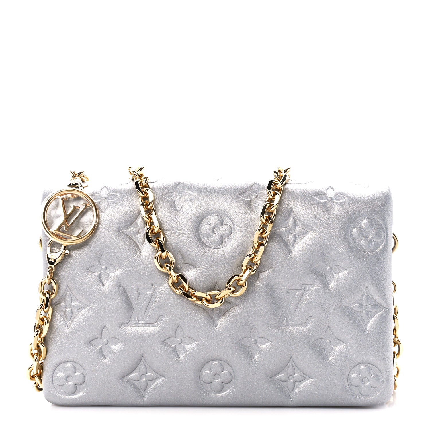 Louis Vuitton Metallic Lambskin Embossed Monogram Pochette Coussin Silver 1 of 10