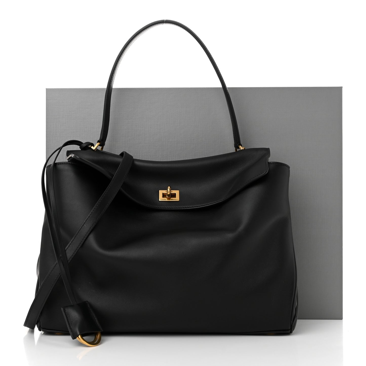 Natural Smooth Calfskin Medium Rodeo Top Handle Handbag Black