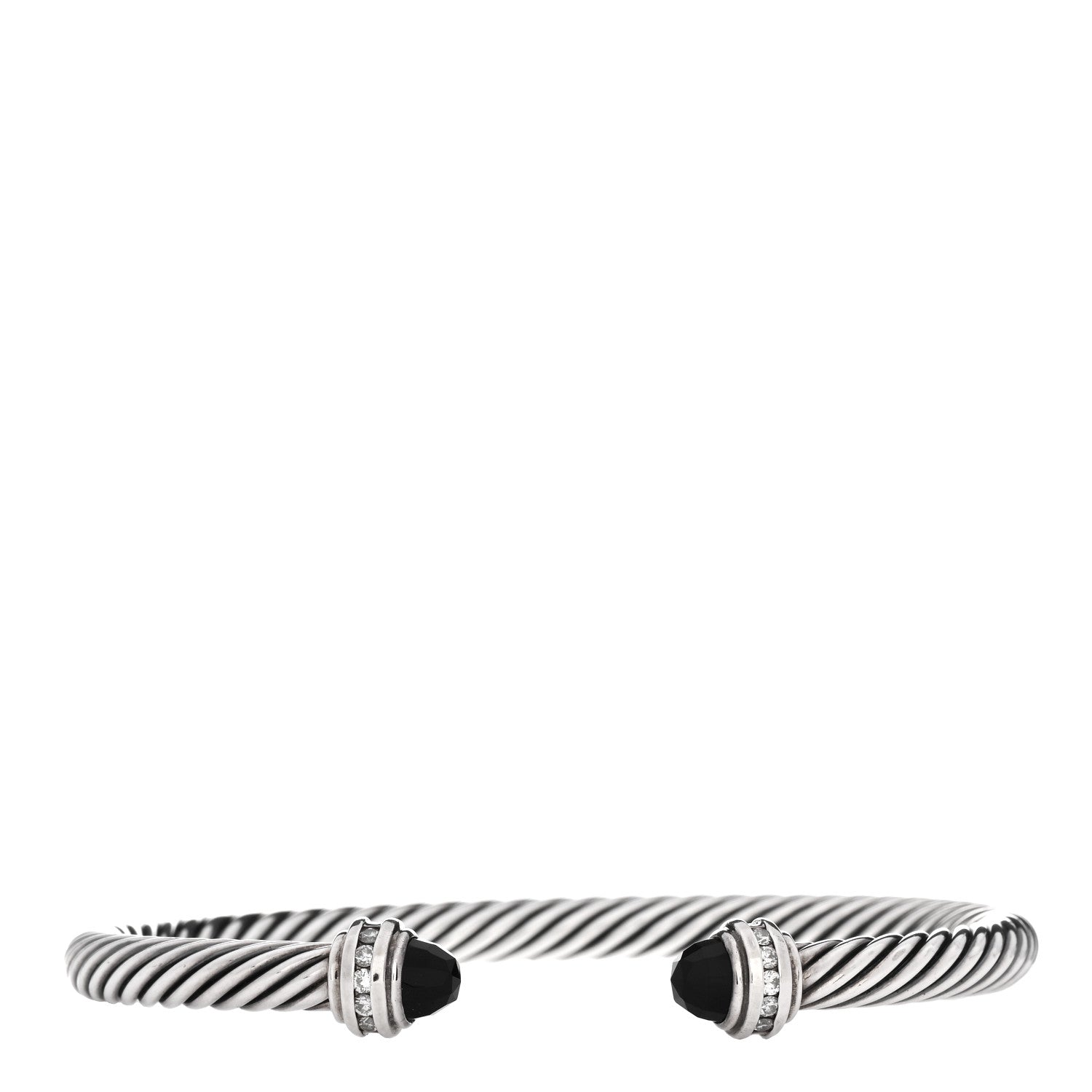 David Yurman Sterling Silver Diamond Black Onyx 5mm Cable Classics Princess Bracelet 1 of 3