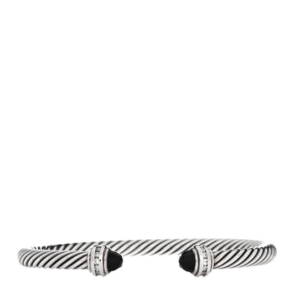 David Yurman Sterling Silver Diamond Black Onyx 5mm Cable Classics Princess Bracelet 1 of 3