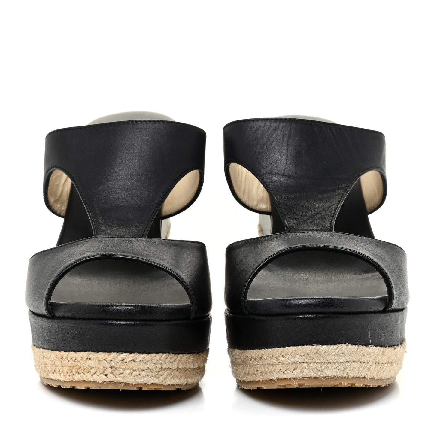Calfskin Pledge T-Strap Espardille Wedge Sandals 38 Black