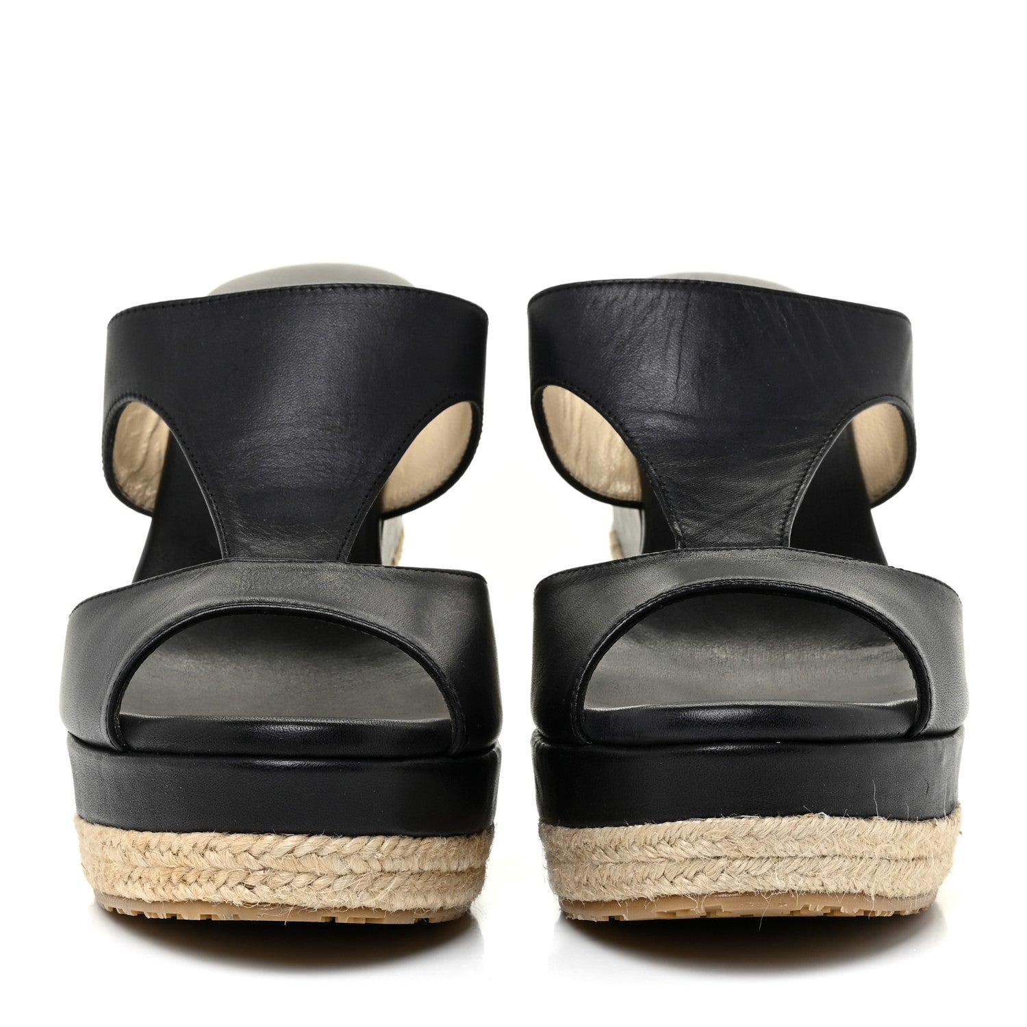Jimmy Choo Calfskin Pledge T-Strap Espardille Wedge Sandals 38 Black 2 of 19
