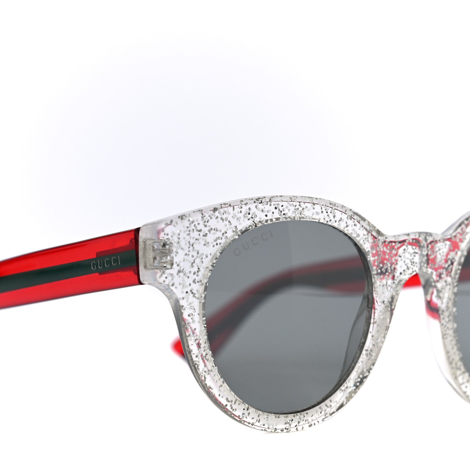 Gucci Acetate Glitter Round Sunglasses GG0002S Silver Red 7 of 8