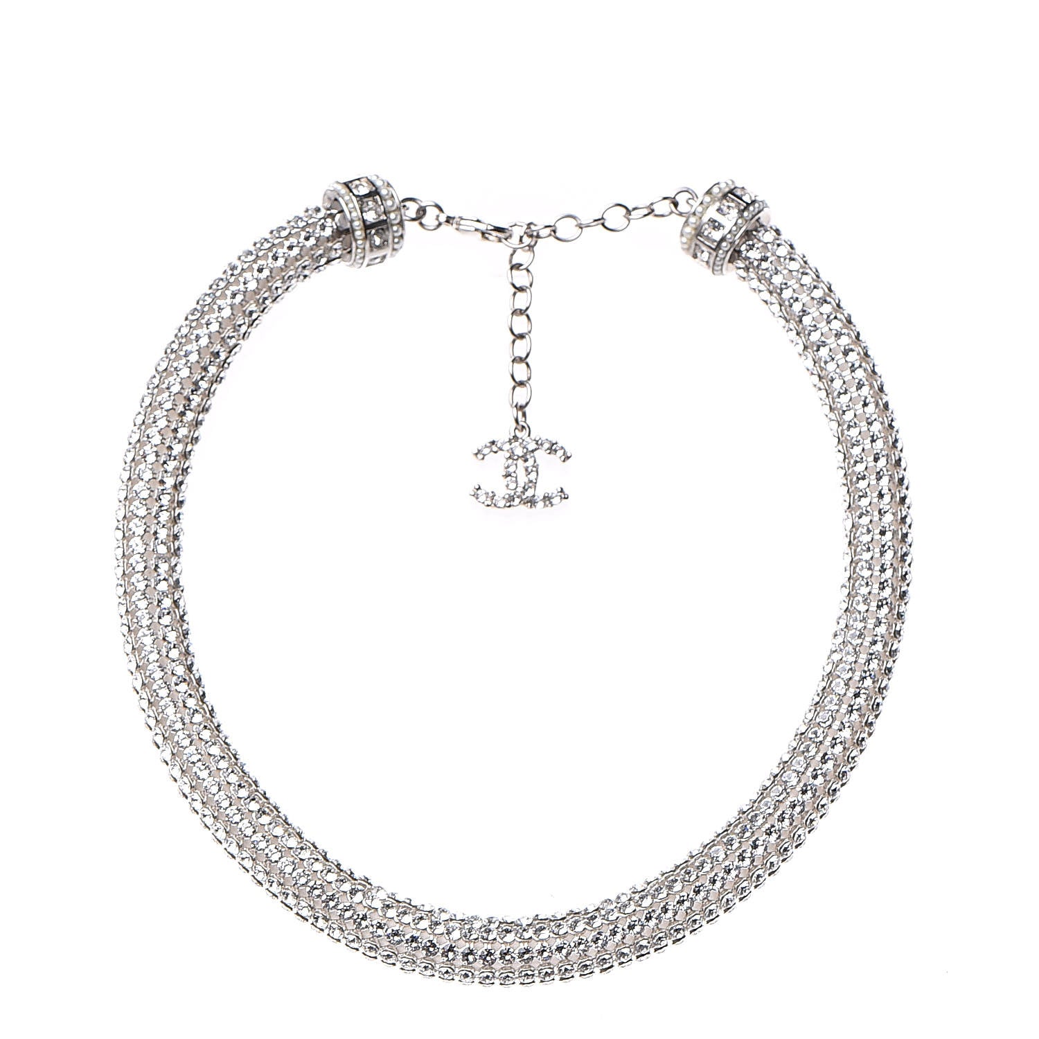 Chanel Crystal CC Logo Choker Necklace Silver 1 of 4