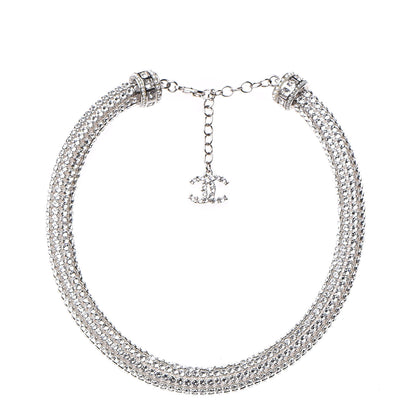 Chanel Crystal CC Logo Choker Necklace Silver 1 of 4