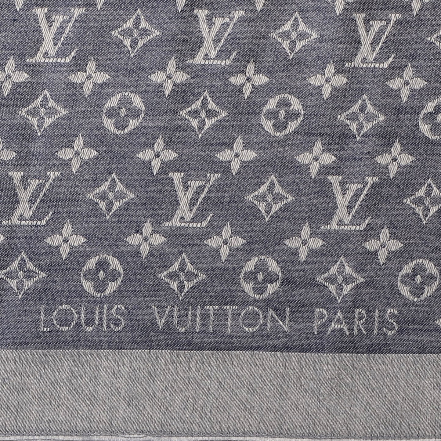 Silk Wool Monogram Denim Shawl Blue