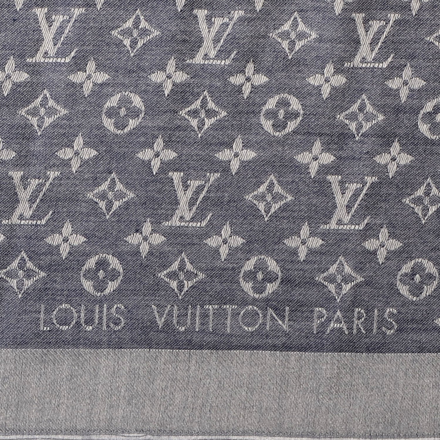 Louis Vuitton Silk Wool Monogram Denim Shawl Blue 4 of 5
