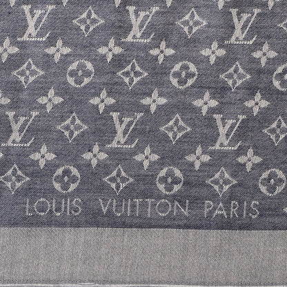 Louis Vuitton Silk Wool Monogram Denim Shawl Blue 4 of 5
