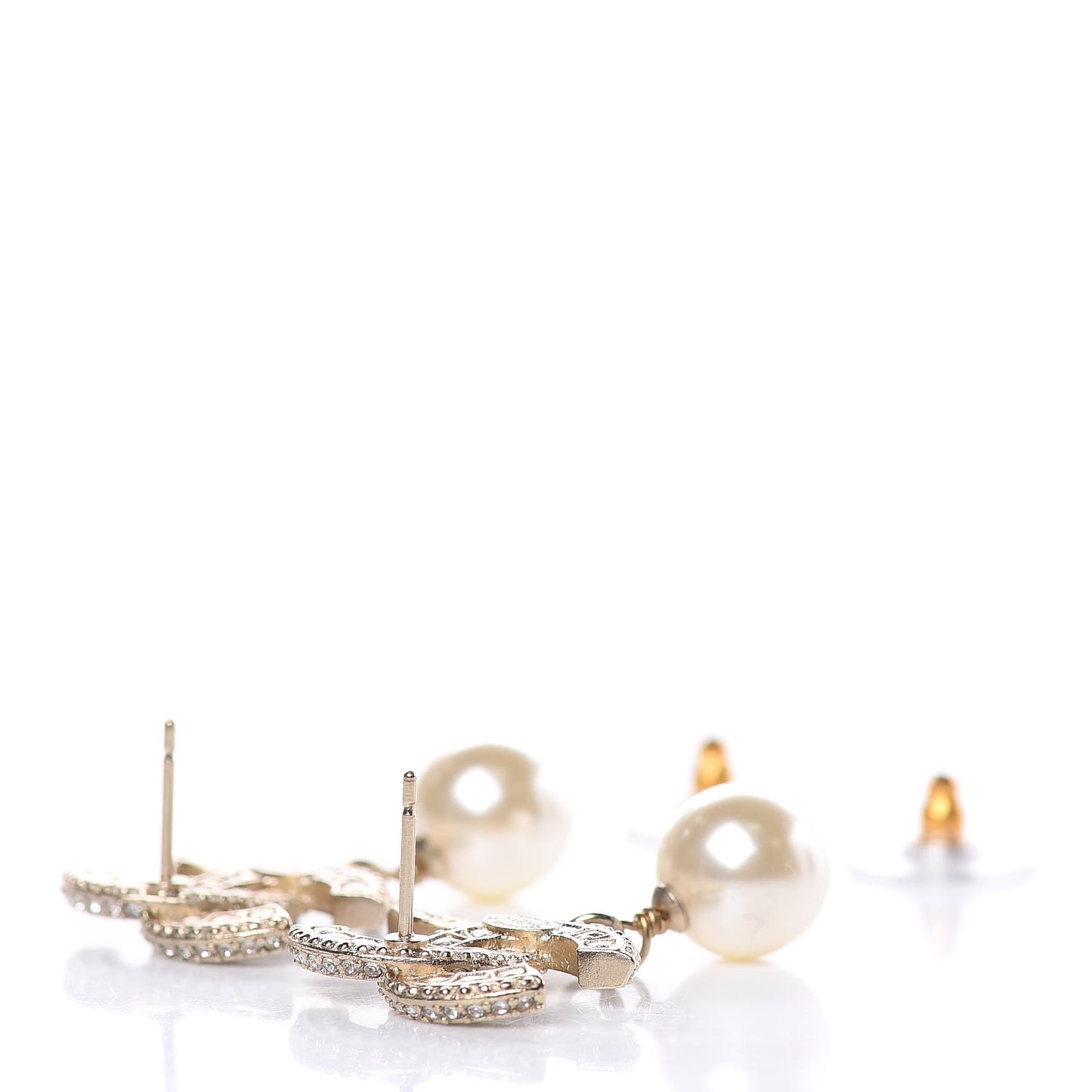 Crystal Pearl CC Drop Earrings Gold