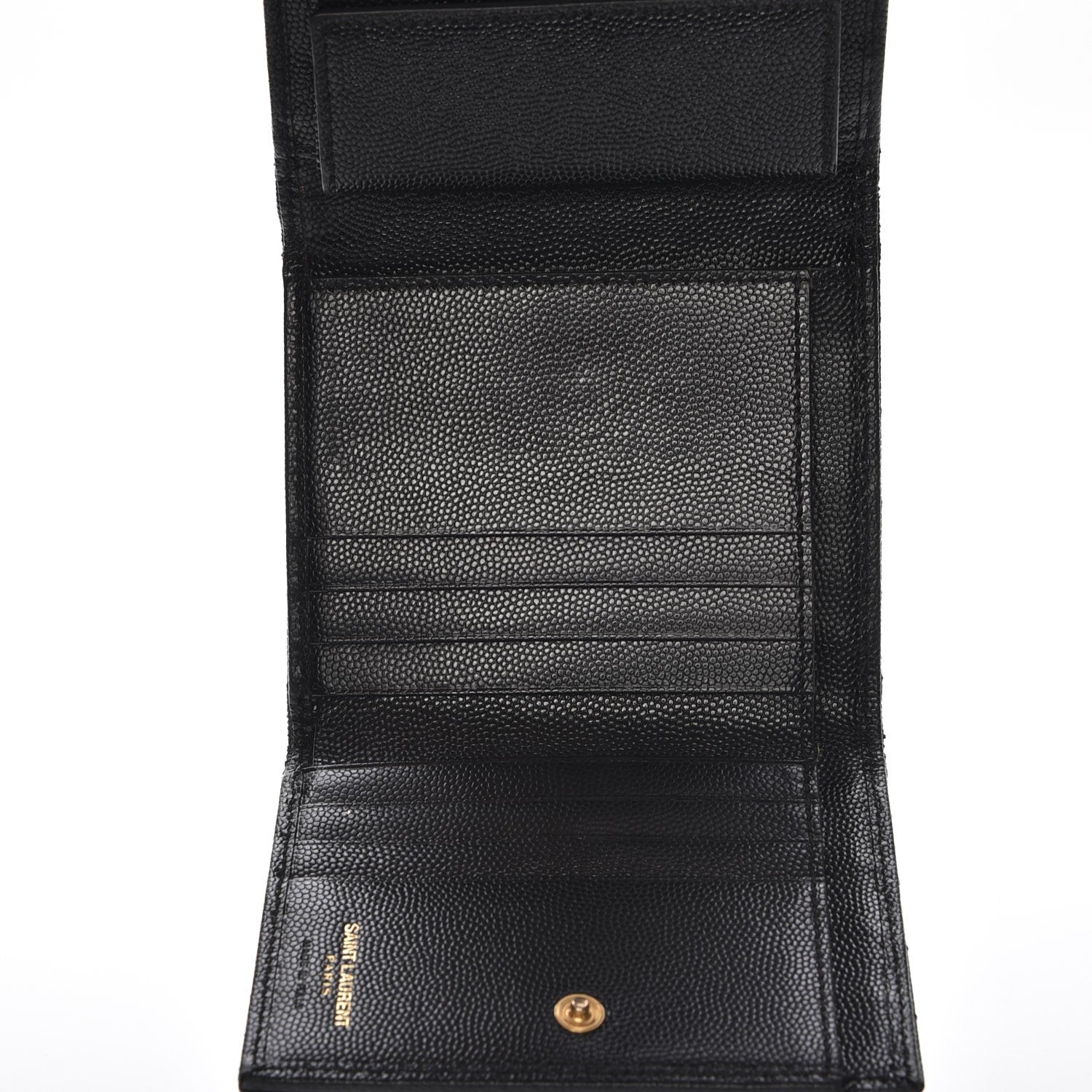 Saint Laurent Grain De Poudre Matelasse Chevron Monogram Compact Wallet Black 6 of 8