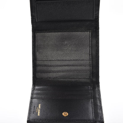 Saint Laurent Grain De Poudre Matelasse Chevron Monogram Compact Wallet Black 6 of 8