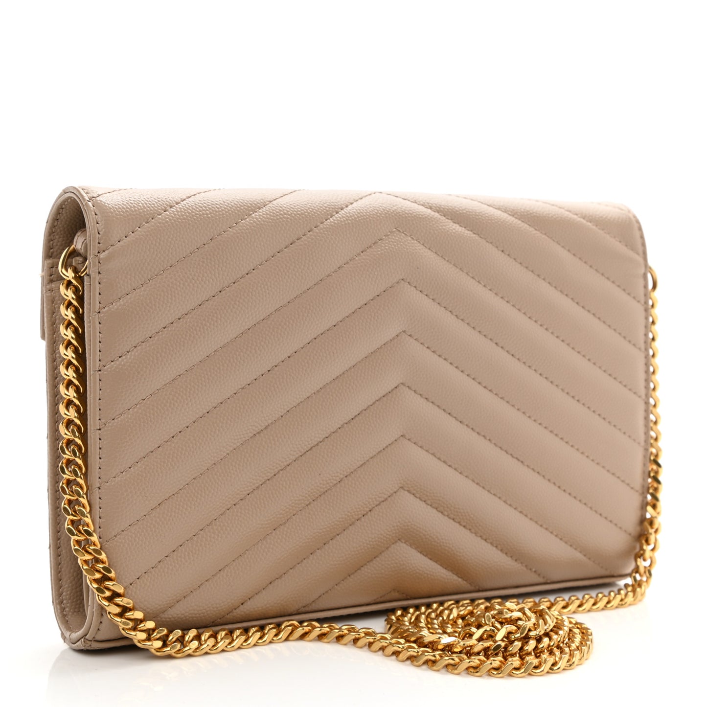 Grain De Poudre Matelasse Chevron Monogram Chain Wallet Deep Beige