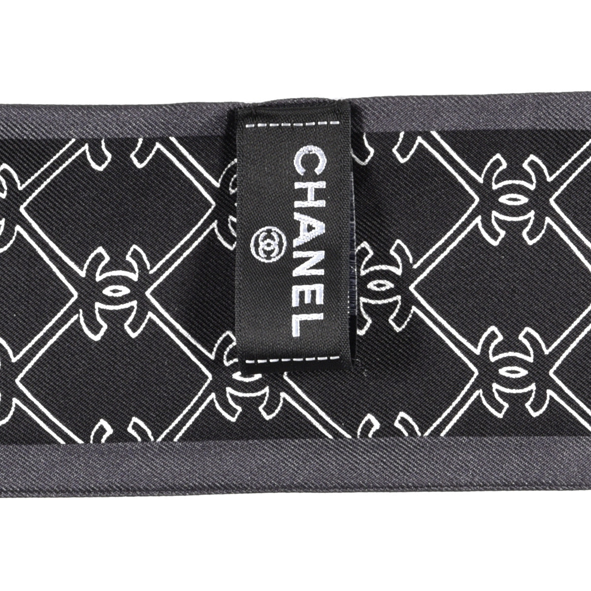 Silk CC Charms Slim Bandeau Scarf Ecru Black