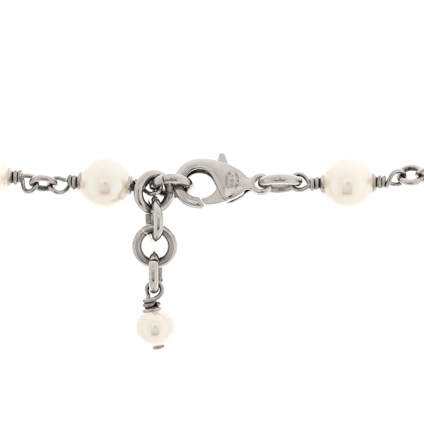 Pearl Crystal CC Necklace Silver Pearly White